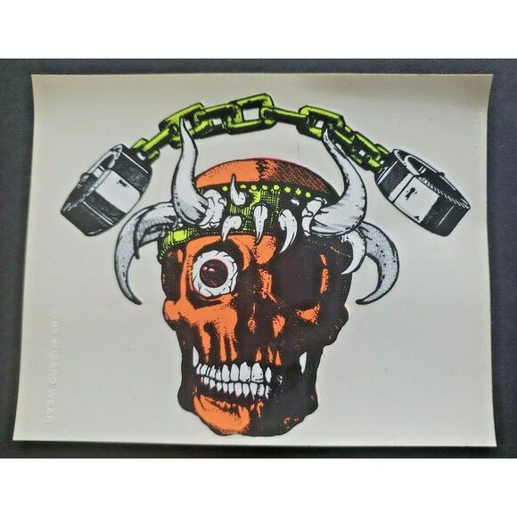 Grateful dead tour sticker/decal blacklight wizard wear skull with horns chains - Picture 1 of 2